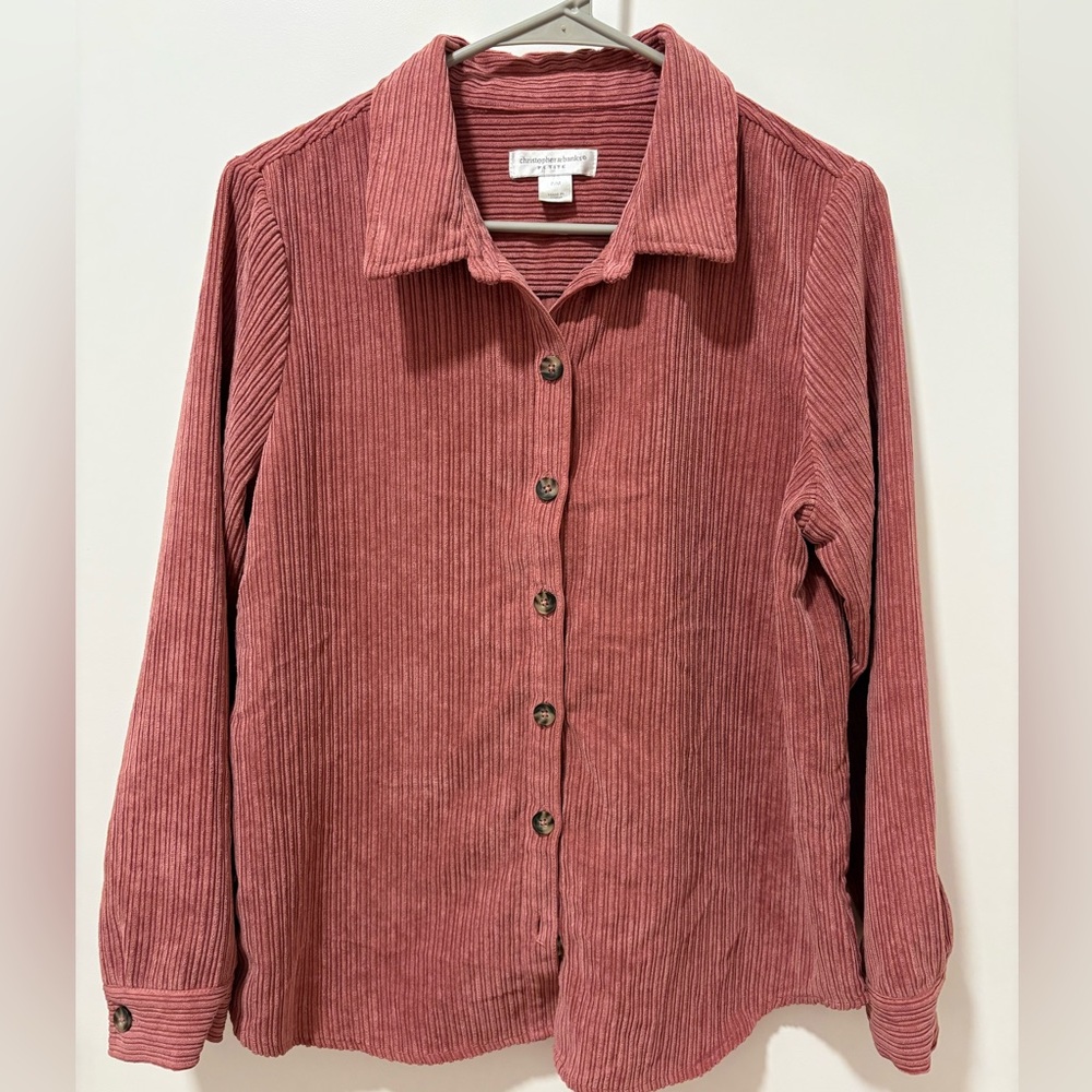 Christopher & Banks Corduroy Button-Down Shirt in Rusty Rose Women’s Size PM